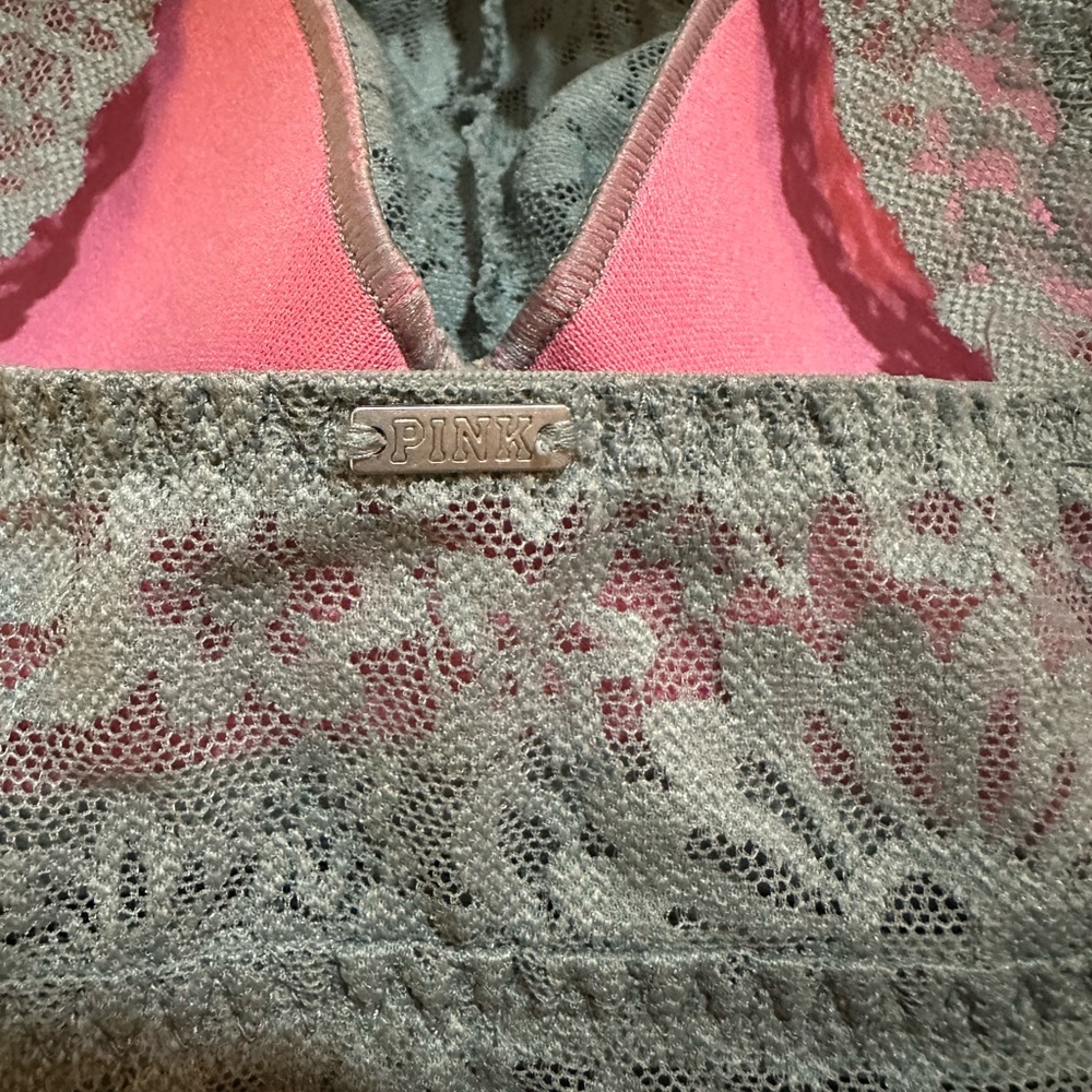 PINK Victoria’s Secret High Neck Push Up Floral Lace Bralette Sage Green Size S - Picture 4 of 4